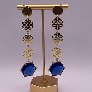 Elegant Dark Blue Dangle Statement Earrings - Long Stylish Wedding Earrings
